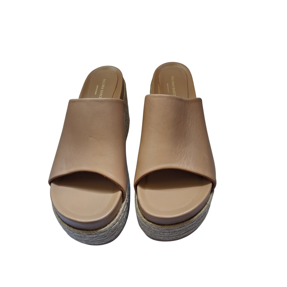 Paloma Barcelo Tan Leather Espadrille Platform Wedge Sandals Mules Spain Size 40